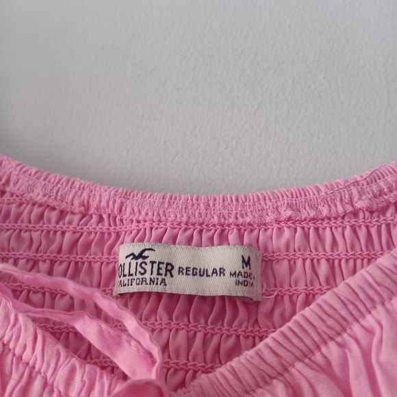 Hollister Pink Puff Sleeve Smocked Waist Tie Front Poplin Mini Dress M - Picture 7 of 8